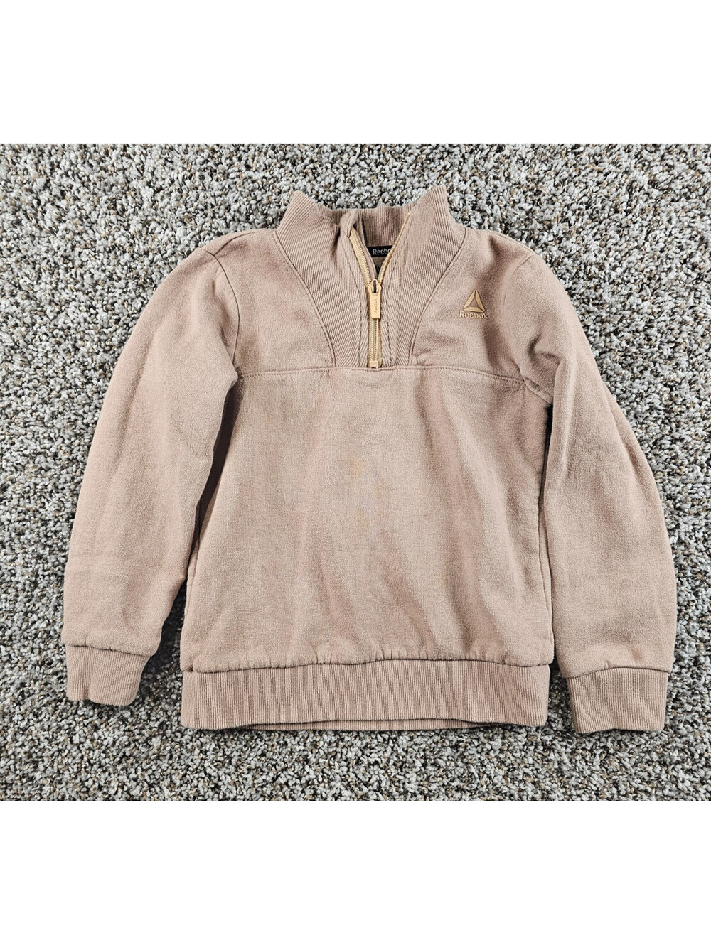 Reebok Boys Sz 5T Pullover 1/4 Zip Athletic Sweatshirt Beige Brown